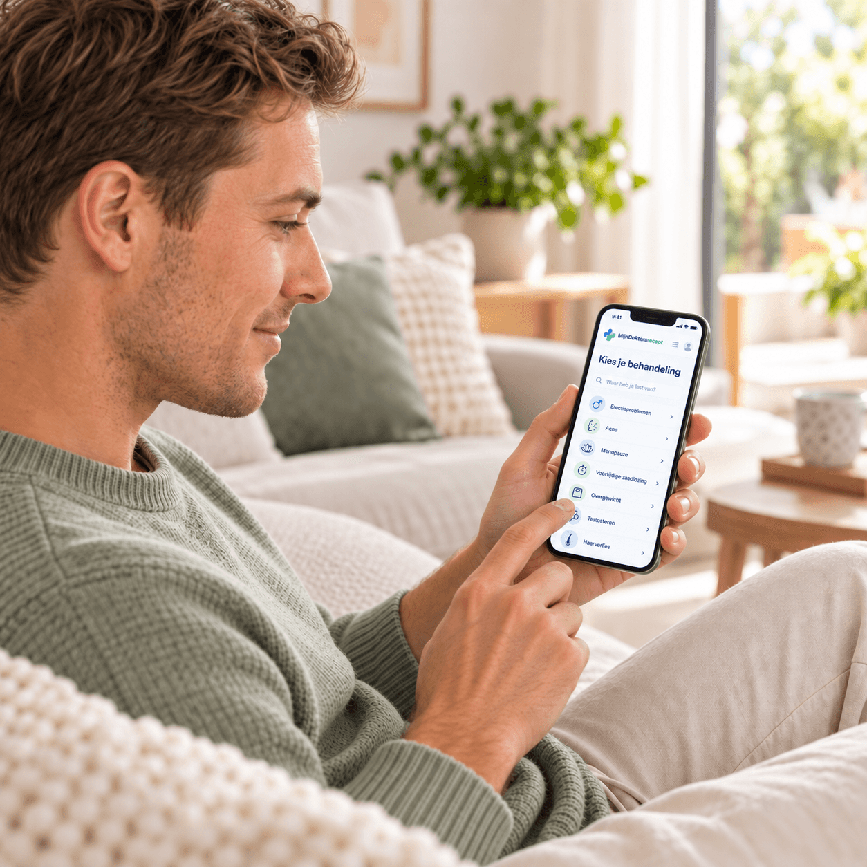 Iemand kiest een behandeling in de MijnDoktersRecept-app